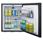 Compact solid door minibar in black with front lock (Model MB12B)