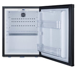 Compact solid door minibar in black with front lock (Model MB12B)