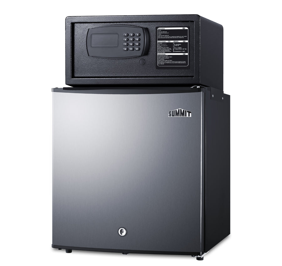 Stainless steel door minibar, hotel safe, and stacking kit (Model MBSAFESS)