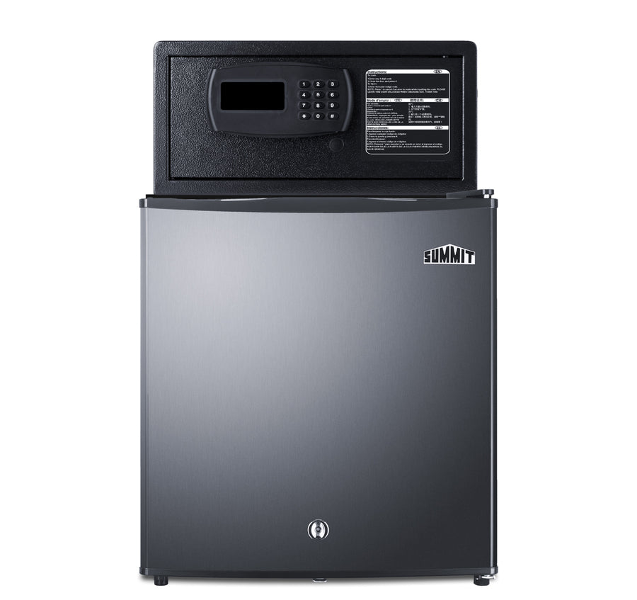 Stainless steel door minibar, hotel safe, and stacking kit (Model MBSAFESS)