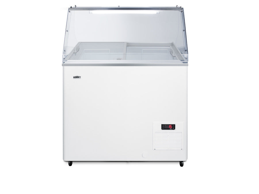 Accucold Commercial dipping cabinet with pre-installed sneeze guard, sliding glass lid, digital thermostat, and ice cream tub hol (Model NOVA22PDC)