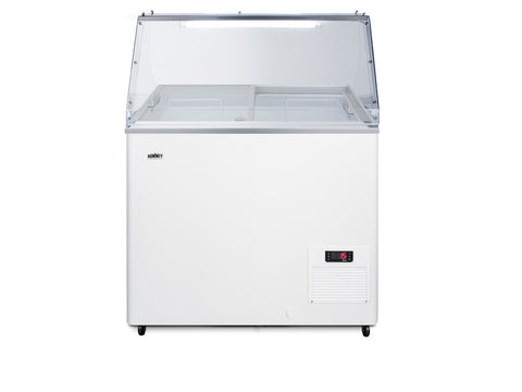 Accucold Commercial dipping cabinet with pre-installed sneeze guard, sliding glass lid, digital thermostat, and ice cream tub hol (Model NOVA22PDC)