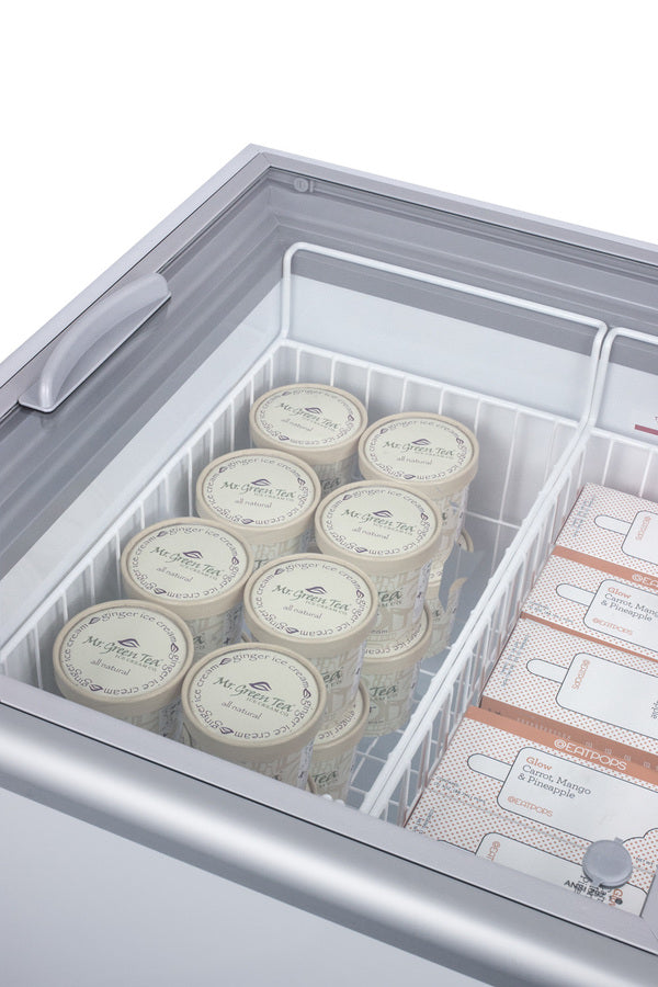 Flat Top Commercial Ice Cream Freezer with Sliding Glass Lid - Baskets