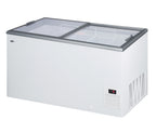 Accucold Flat top commercial ice cream freezer with sliding glass lid, digital thermostat, novelty baskets, and 14.1 cu.ft. capac