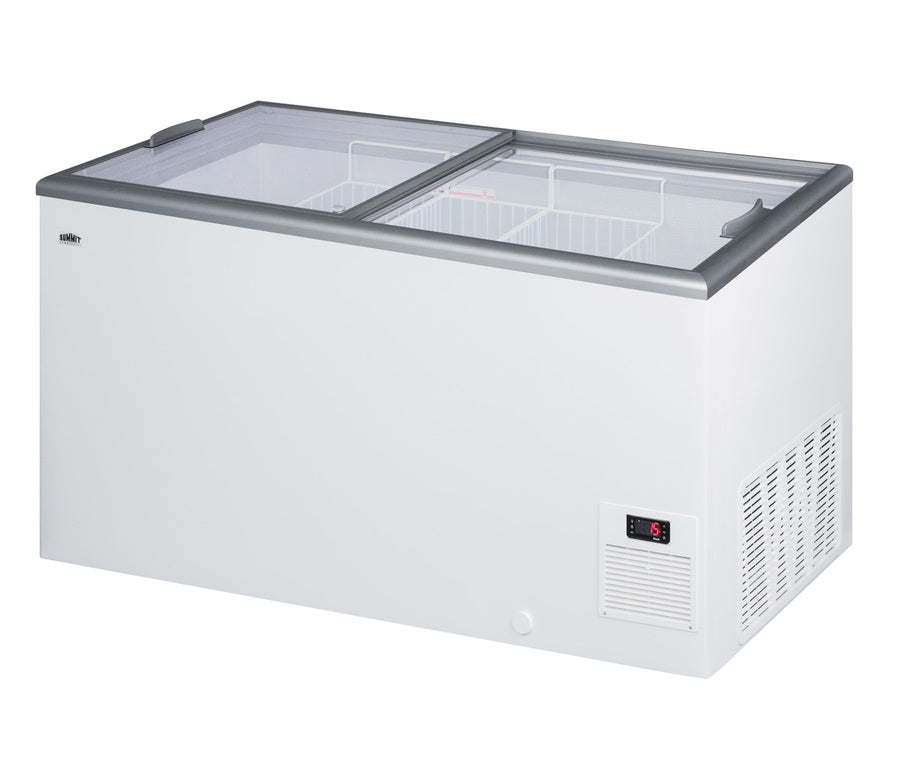 Accucold Flat top commercial ice cream freezer with sliding glass lid, digital thermostat, novelty baskets, and 14.1 cu.ft. capac