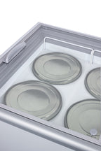 Accucold Flat top commercial ice cream freezer with sliding glass lid, digital thermostat, novelty baskets, and 14.1 cu.ft. capac