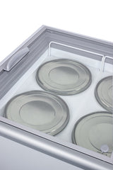 Accucold Flat top commercial ice cream freezer with sliding glass lid, digital thermostat, novelty baskets, and 14.1 cu.ft. capac
