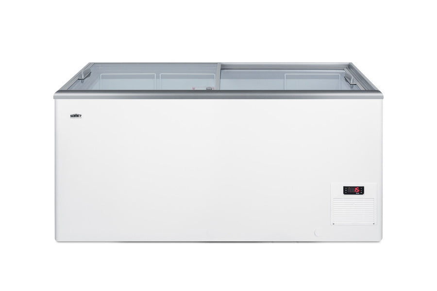Accucold Flat top commercial ice cream freezer with sliding glass lid, digital thermostat, novelty baskets, and 14.1 cu.ft. capac
