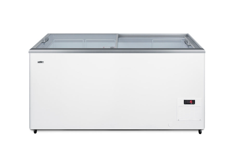 Accucold Flat top commercial ice cream freezer with sliding glass lid, digital thermostat, novelty baskets, and 14.1 cu.ft. capac