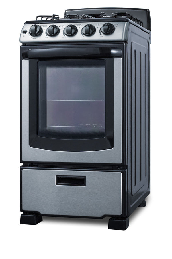 Accucold 20" Wide Gas Range in Stainless Steel with Electronic Ignition, Oven Window, and Sealed Burners