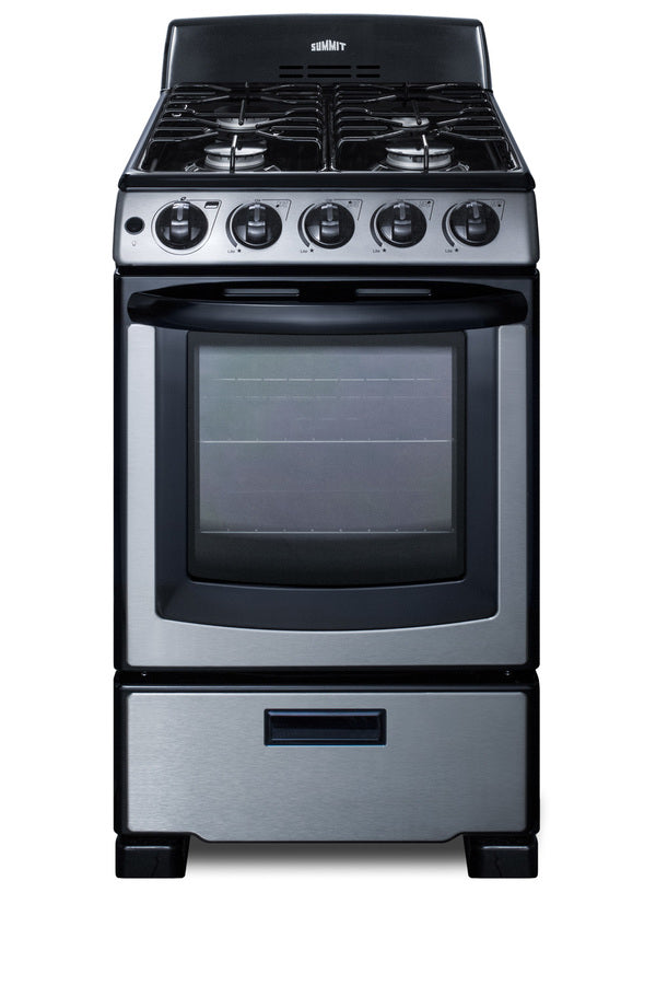 Accucold 20" Wide Gas Range in Stainless Steel with Electronic Ignition, Oven Window, and Sealed Burners