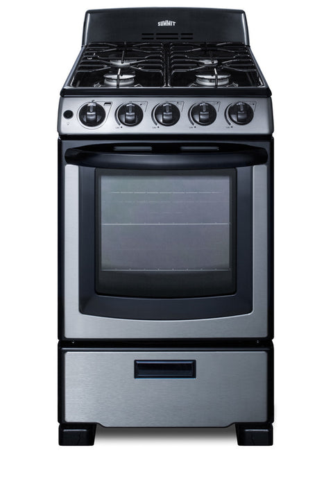 Accucold 20" Wide Gas Range in Stainless Steel with Electronic Ignition, Oven Window, and Sealed Burners