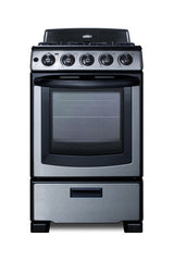 Accucold 20" Wide Gas Range in Stainless Steel with Electronic Ignition, Oven Window, and Sealed Burners