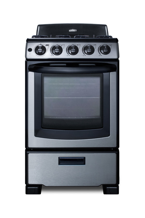 Accucold 20" Wide Gas Range in Stainless Steel with Electronic Ignition, Oven Window, and Sealed Burners