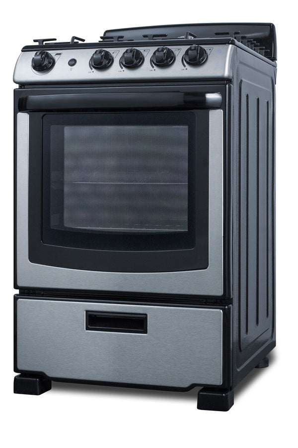 24" Wide Gas Range in Stainless Steel with Electronic Ignition, Oven Window, and Sealed Burners