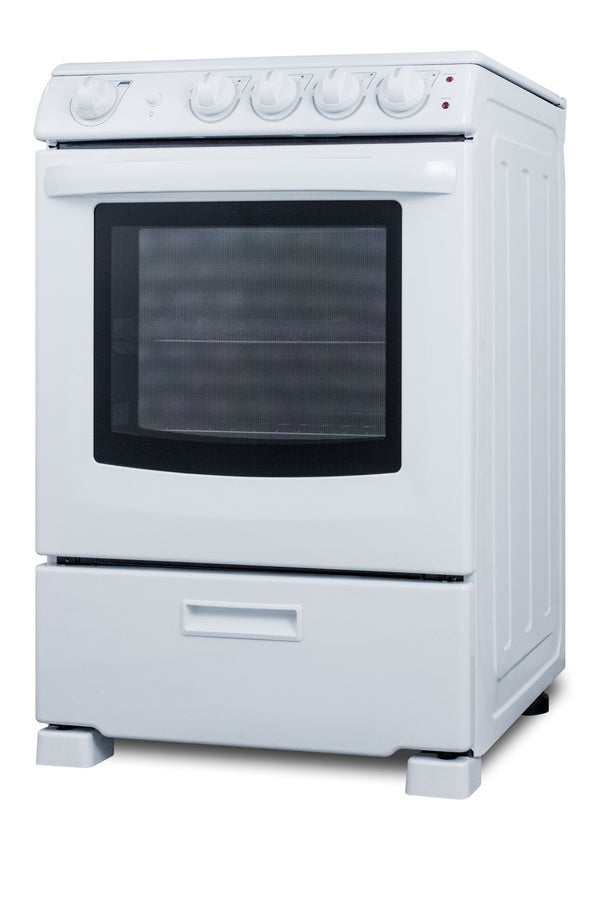 24" Wide Smooth-top Electric Range in White, with Lower Storage Drawer and Oven Window - Angle