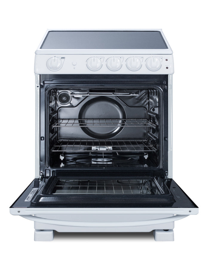 24" Wide Smooth-top Electric Range in White, with Lower Storage Drawer and Oven Window - Open-2