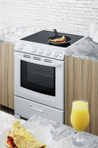 24" Wide Smooth-top Electric Range in White, with Lower Storage Drawer and Oven Window - Set