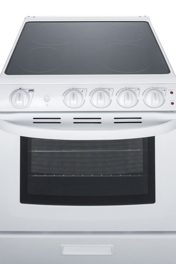 24" Wide Smooth-top Electric Range in White, with Lower Storage Drawer and Oven Window - Top