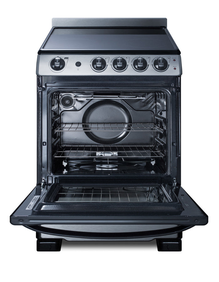 24" Wide Smooth-top Electric Range in Stainless Steel, with Lower Storage Drawer and Oven Window - Open