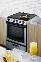 24" Wide Smooth-top Electric Range in Stainless Steel, with Lower Storage Drawer and Oven Window - Set