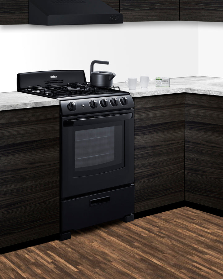 Accucold 24" Wide Gas Range in Black with Sealed Burners