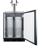 Built-in kegerator for use under ADA compliant counters with dual tap kit for two 1/6 kegs, front lock, and two tap lock