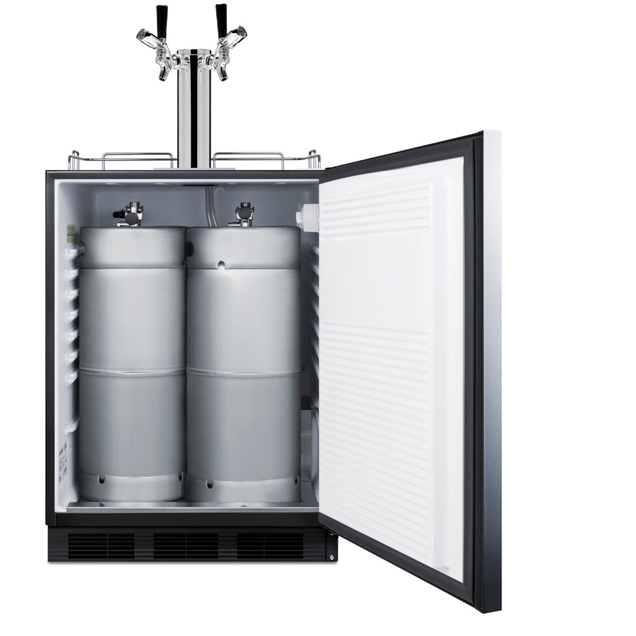 Built-in kegerator for use under ADA compliant counters with dual tap kit for two 1/6 kegs, front lock, and two tap lock