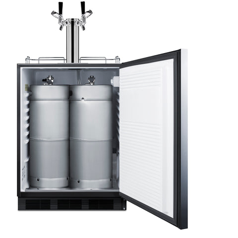 Built-in kegerator for use under ADA compliant counters with dual tap kit for two 1/6 kegs, front lock, and two tap lock