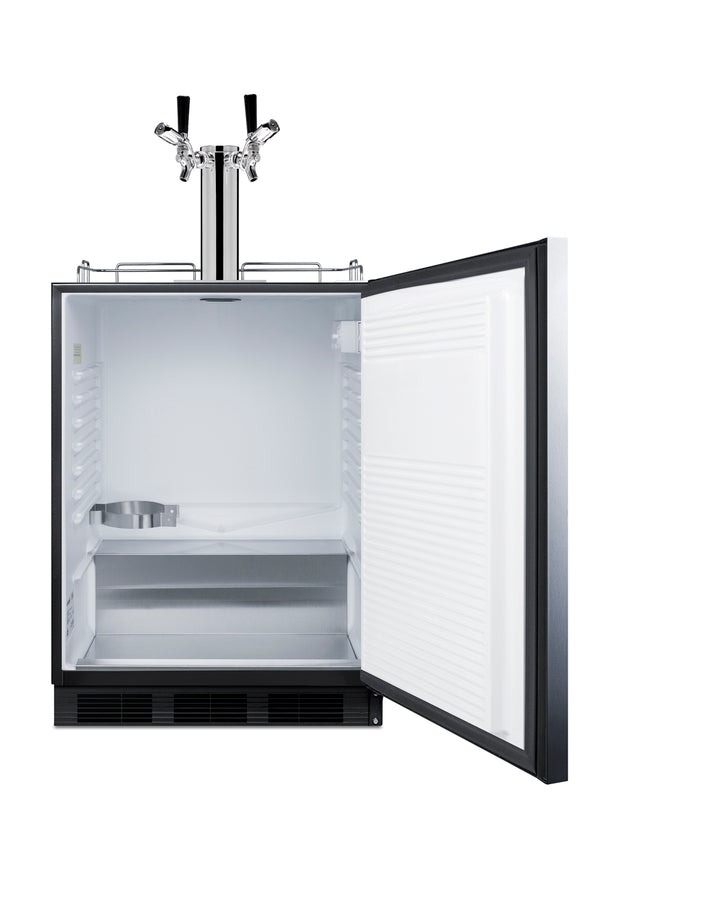 Built-in kegerator for use under ADA compliant counters with dual tap kit for two 1/6 kegs, front lock, and two tap lock