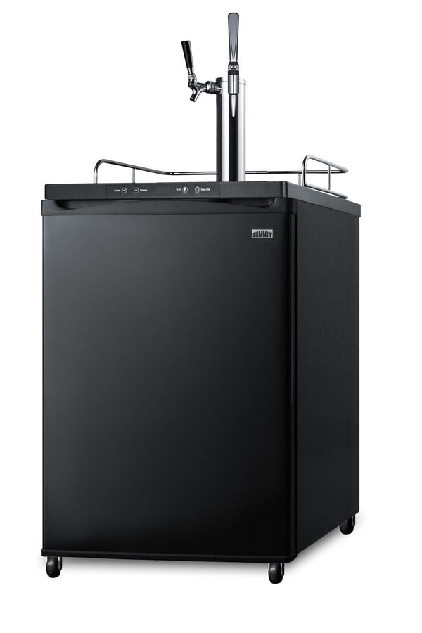 Dual tap coffee dispenser in black, with a combination nitro/flat coffee tap kit in stainless steel (Model SBC635MCMTWIN