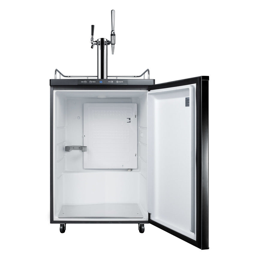 Dual tap coffee dispenser in black, with a combination nitro/flat coffee tap kit in stainless steel (Model SBC635MCMTWIN