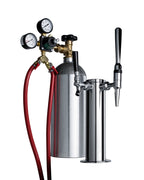Dual tap coffee dispenser in black, with a combination nitro/flat coffee tap kit in stainless steel (Model SBC635MCMTWIN