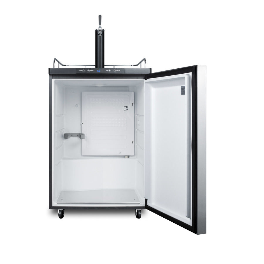 Freestanding residential beer dispenser, auto defrost with digital thermostat, stainless steel wrapped door, horizontal 
