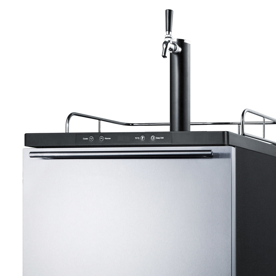 Freestanding residential beer dispenser, auto defrost with digital thermostat, stainless steel wrapped door, horizontal 