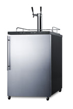 Freestanding dual tap residential beer dispenser, auto defrost w/digital thermostat, SS wrapped door, thin handle, and b