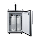 Freestanding dual tap residential beer dispenser, auto defrost w/digital thermostat, SS wrapped door, thin handle, and b