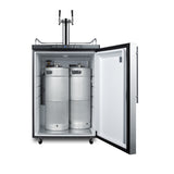 Freestanding dual tap residential beer dispenser, auto defrost w/digital thermostat, SS wrapped door, thin handle, and b