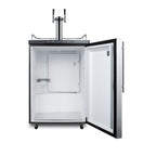 Freestanding dual tap residential beer dispenser, auto defrost w/digital thermostat, SS wrapped door, thin handle, and b