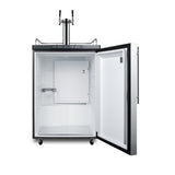 Freestanding dual tap residential beer dispenser, auto defrost w/digital thermostat, SS wrapped door, thin handle, and b