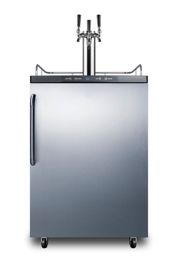 Accucold Freestanding residential beer dispenser, auto defrost with triple tap kit, digital thermostat and stainless steel door (Model SBC635MSSTBTRIPLELHD)