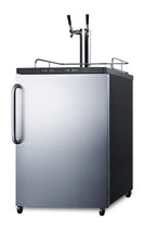 Freestanding dual tap residential beer dispenser, auto defrost w/digital thermostat, SS wrapped door, towel bar handle, 