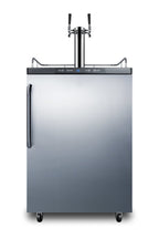 Freestanding dual tap residential beer dispenser, auto defrost w/digital thermostat, SS wrapped door, towel bar handle, 