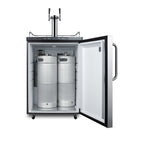 Freestanding dual tap residential beer dispenser, auto defrost w/digital thermostat, SS wrapped door, towel bar handle, 