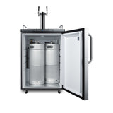 Freestanding dual tap residential beer dispenser, auto defrost w/digital thermostat, SS wrapped door, towel bar handle, 