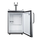 Freestanding dual tap residential beer dispenser, auto defrost w/digital thermostat, SS wrapped door, towel bar handle, 