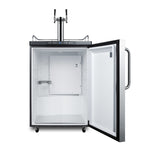 Freestanding dual tap residential beer dispenser, auto defrost w/digital thermostat, SS wrapped door, towel bar handle, 