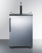 Freestanding residential beer dispenser, auto defrost with digital thermostat, stainless steel wrapped door, towel bar h