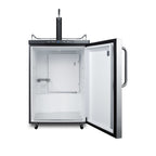 Freestanding residential beer dispenser, auto defrost with digital thermostat, stainless steel wrapped door, towel bar h