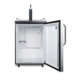 Freestanding residential beer dispenser, auto defrost with digital thermostat, stainless steel wrapped door, towel bar h